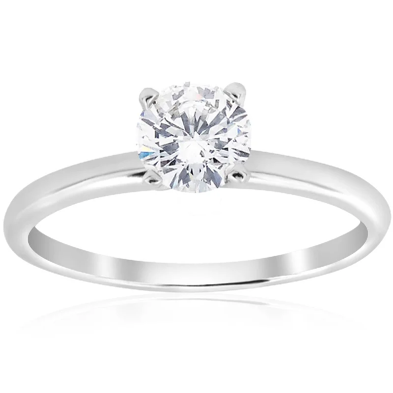 Glimmering aquamarine ring-3/4 Ct Round-Cut Natural Diamond Solitaire Engagement Ring 14k White Gold