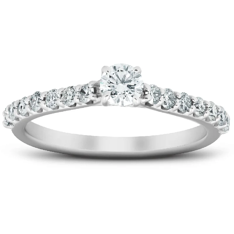 Slim diamond ring-3/4 Ct TDW Diamond Side Stone Engagement Ring 14k White Gold Lab Created