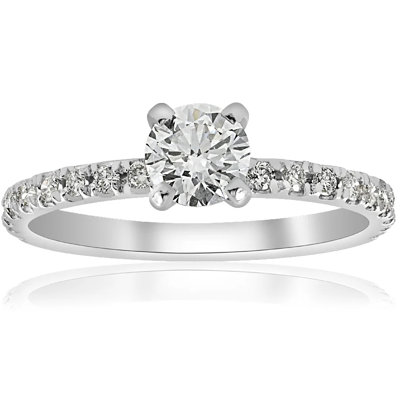 Set stone ring-3/4ct Diamond Engagement Ring French Pave Set 14k White Gold