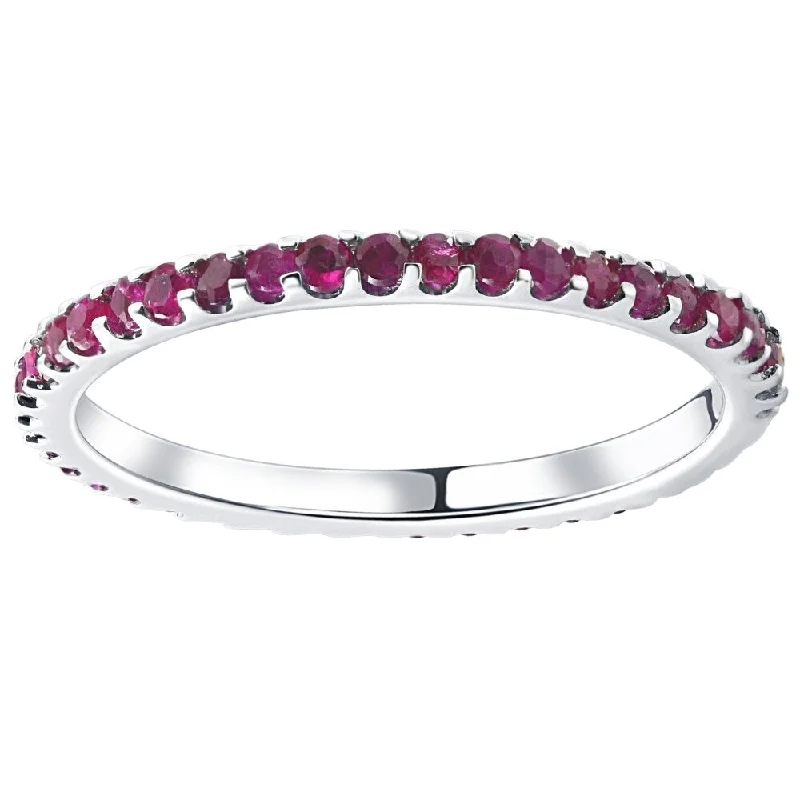 Glowing minimalist ring-3/4Ct Genuine Ruby Eternity Ring Anniversary Band 10k White Gold