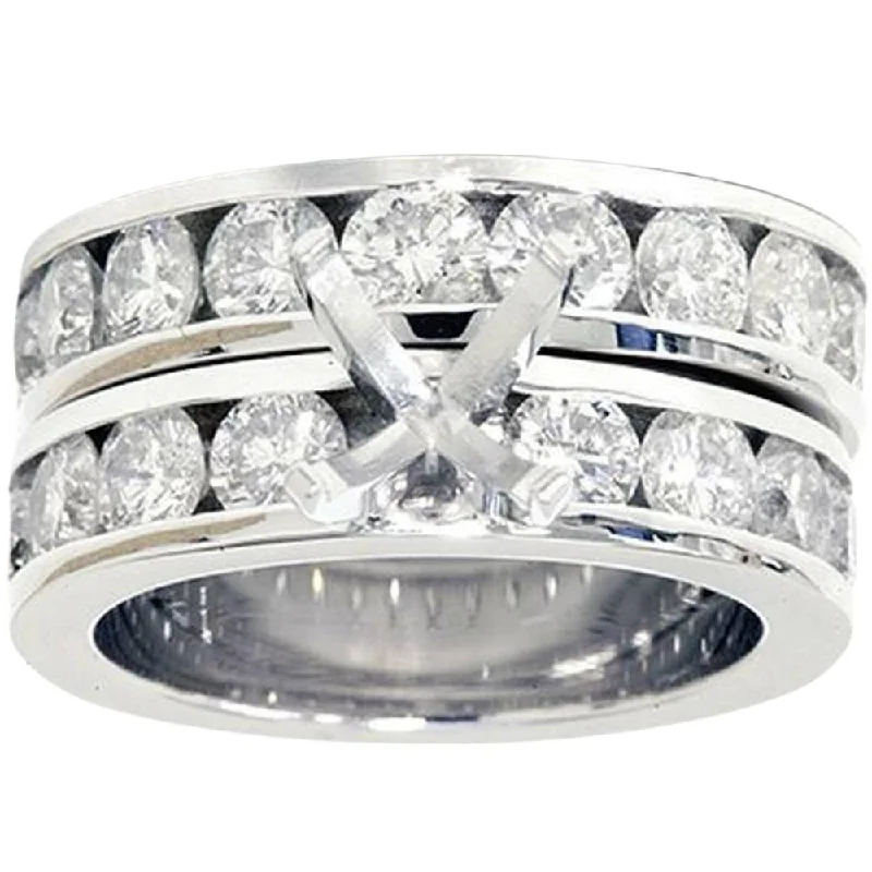 Polished zinc ring-3ct Diamond Engagement Semi Mount Wedding Ring Set White Gold Channel Set