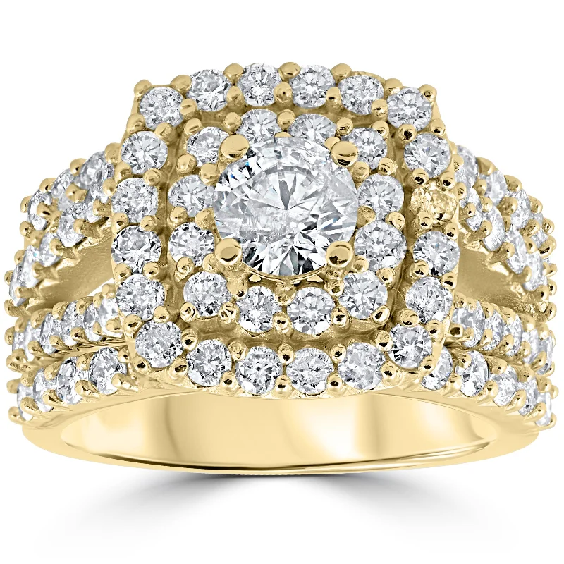 Sunbeam ring-3ct Diamond Engagement Wedding Double Cushion Halo Trio Ring Set 10k Yellow Gold