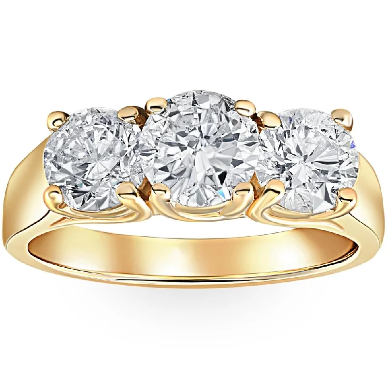 Jutting stone ring-3ct Diamond Three Stone Wedding Anniversary Ring 14k Yellow Gold