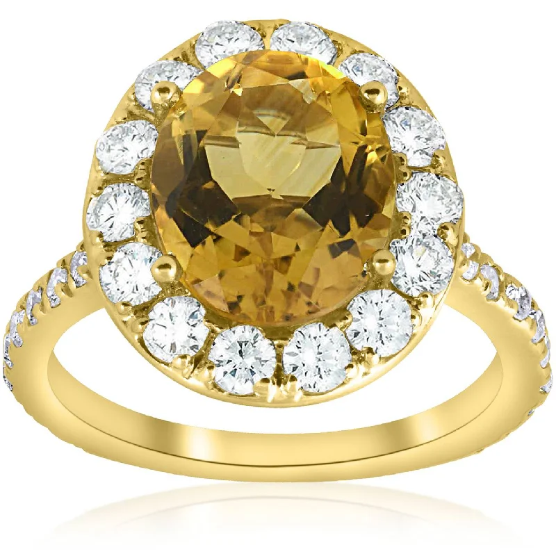 Woven knot ring-4 1/2 cttw Oval Citrine Diamond Halo Vintage Ring Engagement 14k Yellow Gold