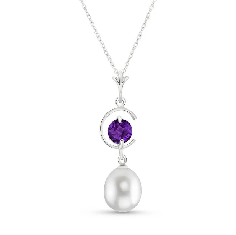 Matte titanium necklace-4.5 Carat 14K Solid White Gold Perennial Amethyst Pearl Necklace