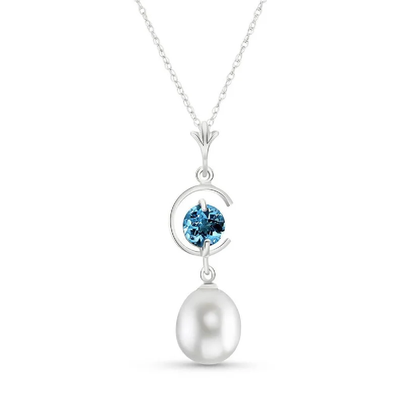 Fine filigree necklace-4.5 Carat 14K Solid White Gold Such An Honor Blue Topaz Pearl Necklace