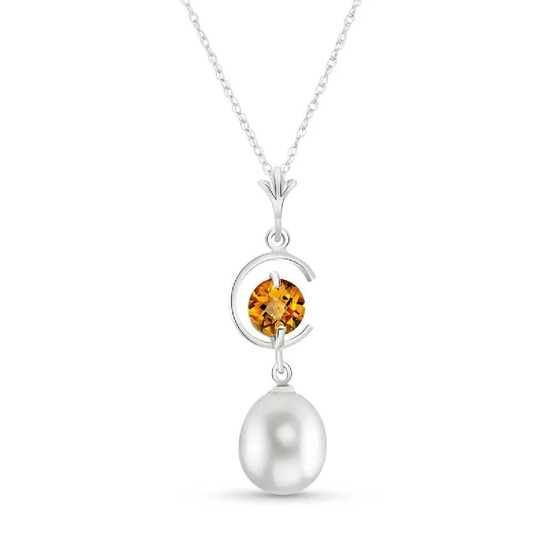 Smooth edge necklace-4.5 Carat 14K Solid White Gold Tell The Truth Citrine Pearl Necklace