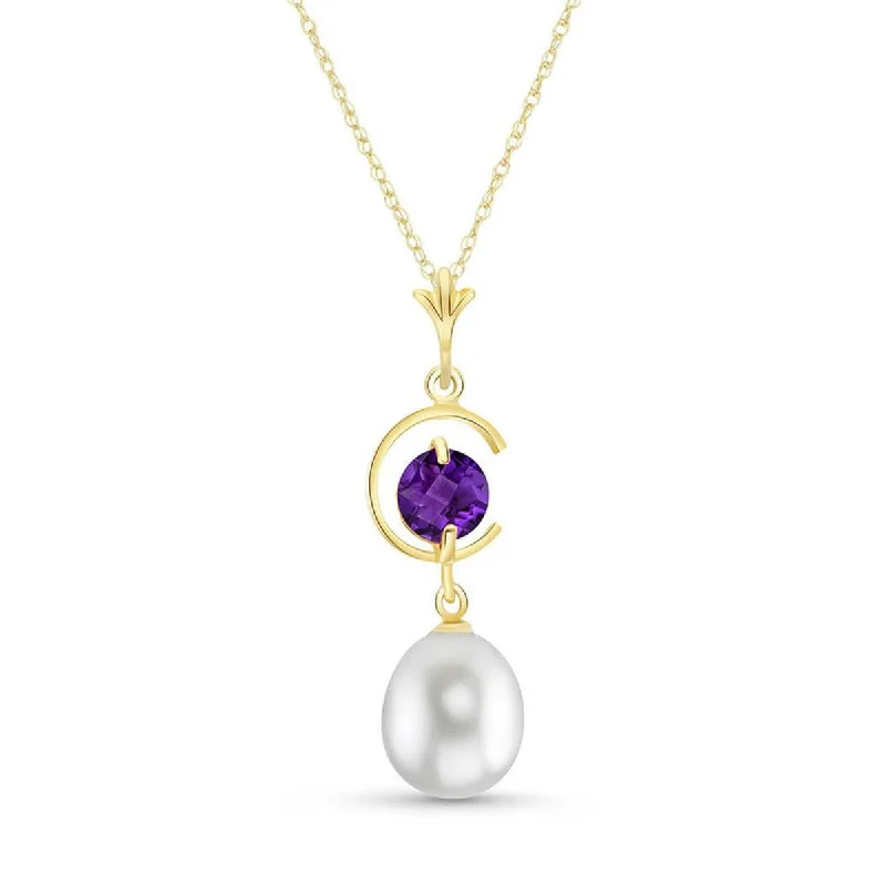 Uncut ruby necklace-4.5 Carat 14K Solid Yellow Gold Lets Tango Amethyst Pearl Necklace