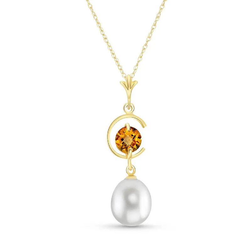 Lush garnet necklace-4.5 Carat 14K Solid Yellow Gold Slow Dance Citrine Pearl Necklace