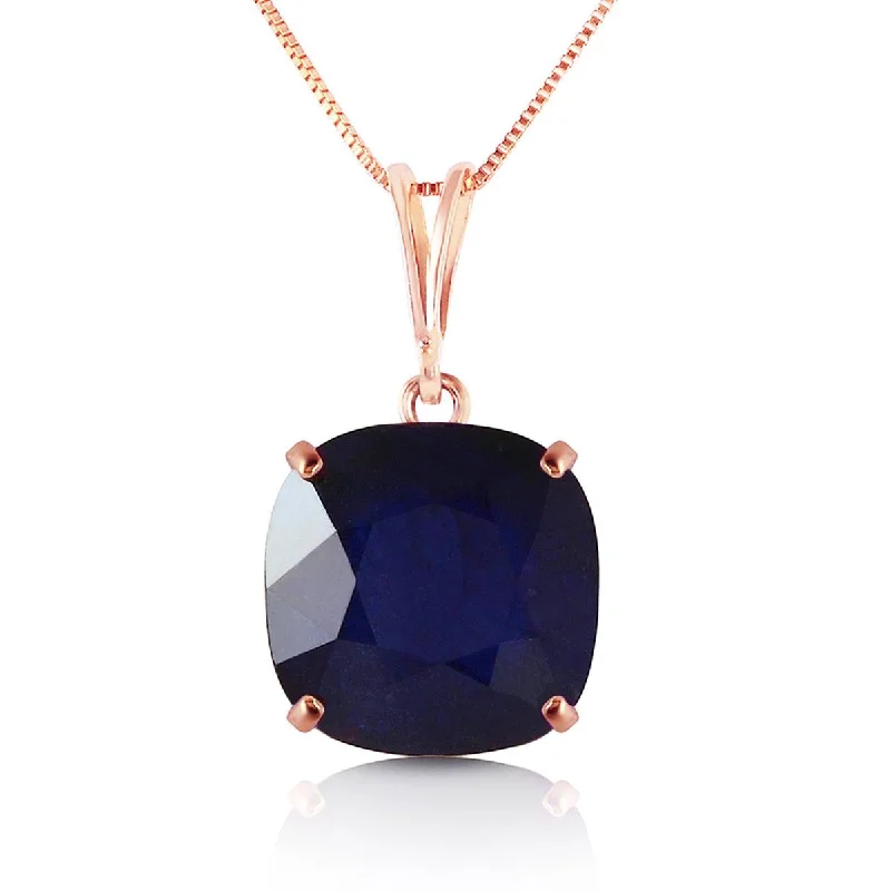 Low-set stone necklace-4.83 Carat 14K Solid Rose Gold Necklace Cushion Shape Sapphire