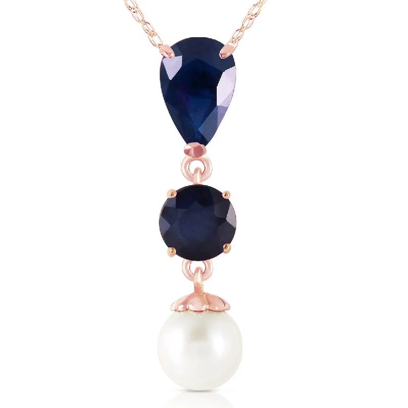 Bright stone necklace-5.05 Carat 14K Solid Rose Gold Necklace Sapphire Pearl