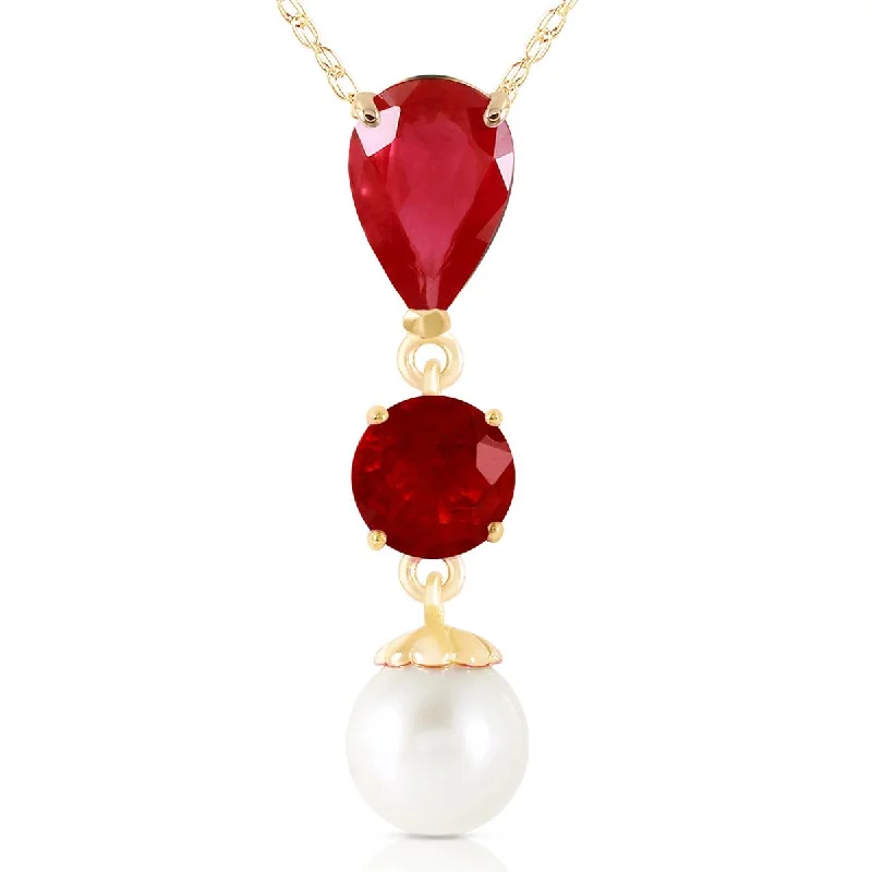 Crescent dusk necklace-5.05 Carat 14K Solid Yellow Gold Power Of Pleasure Ruby Pearl Necklace