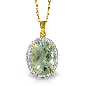 Leaning stone necklace-5.08 Carat 14K Solid Yellow Gold Loren Green Amethystsyt Diamond Necklace