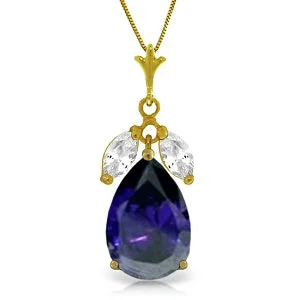 Hooked necklace-5.15 Carat 14K Solid Yellow Gold Feverish Sapphire White Topaz Necklace