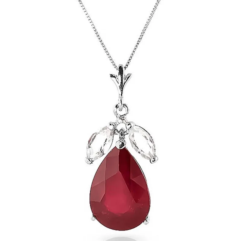 Vivid moonstone necklace-5.5 Carat 14K Solid White Gold Necklace Ruby White Topaz