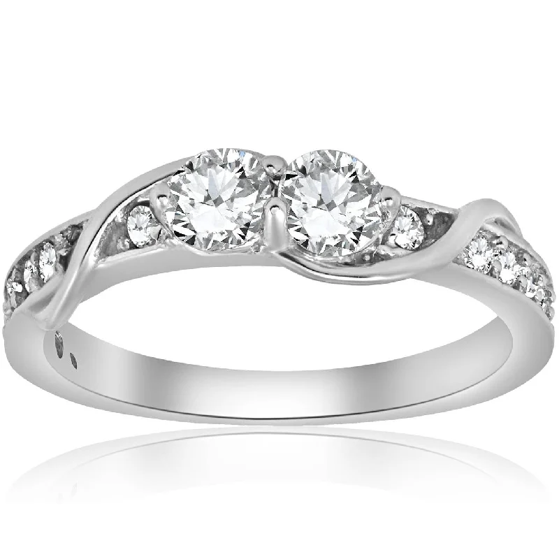 Satin shale ring-5/8ct Diamond Two Stone Forever Us Crossover Engagement 10k White Gold Ring