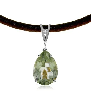 Polished zinc necklace-6.01 Carat 14K Solid White Gold Light Moisture Green Amethyst Diamond Necklace