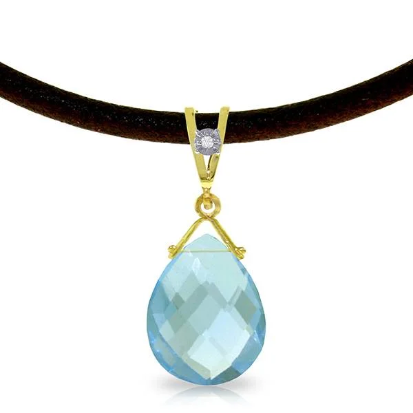 Smelted gold necklace-6.51 Carat 14K Solid Yellow Gold Attraction Blue Topaz Diamond Necklace