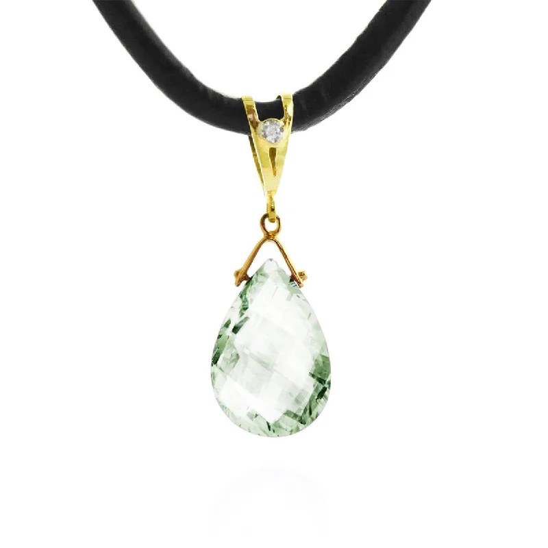 Glowing ruby necklace-6.51 Carat 14K Solid Yellow Gold Leather Necklace Diamond Green Amethyst