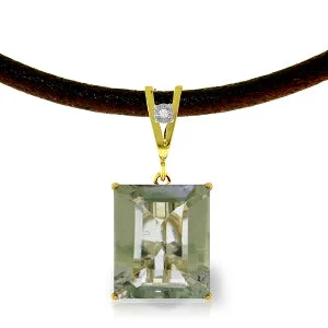 Rolling tide necklace-6.51 Carat 14K Solid Yellow Gold Solitude Green Amethyst Diamond Necklace