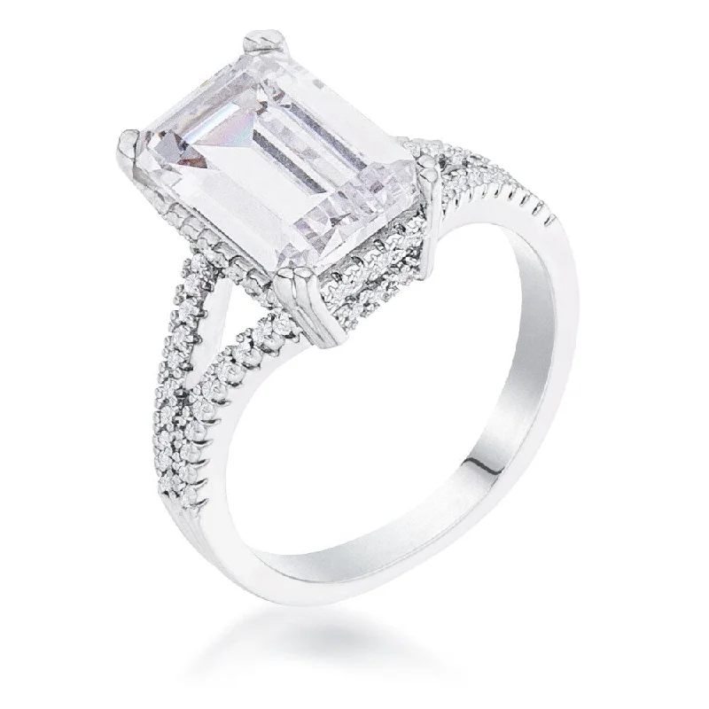 Satin shale ring-6.75Ct Rhodium Plated Emerald Cut Ring