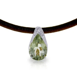 Aged rim necklace-6 Carat 14K Solid White Gold Leather Necklace Green Amethyst