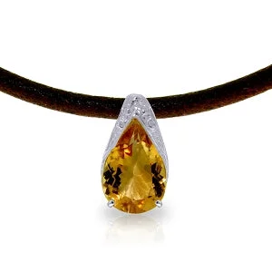 Hand-etched necklace-6 Carat 14K Solid White Gold Leather Necklace Natural Citrine