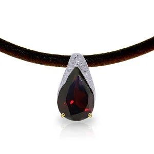 Twinkling crystal necklace-6 Carat 14K Solid Yellow Gold Leather Necklace Natural Garnet