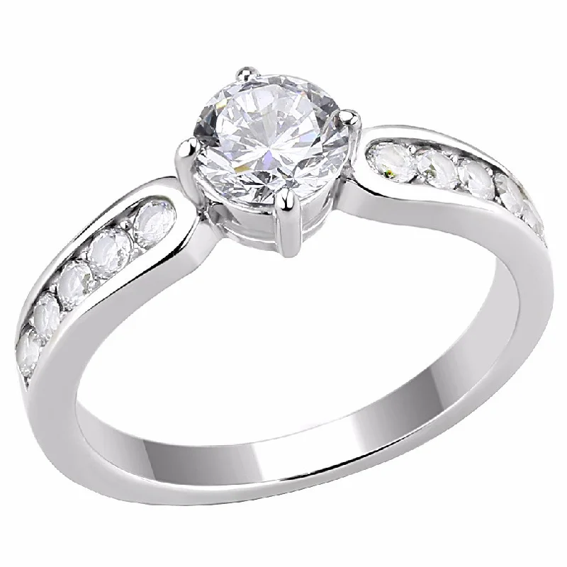 Twinkling crystal ring-6x6mm Round Cut Clear CZ Center 316 Stainless Steel Promise Ring