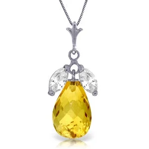 Scuffed rim necklace-7.2 Carat 14K Solid White Gold Depth Mastered Citrine White Topaz Necklace