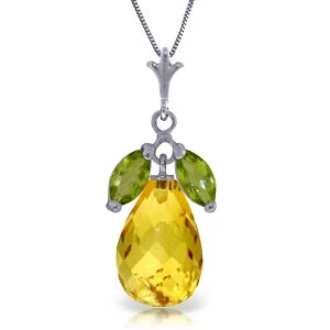 Pentagonal pendant necklace-7.2 Carat 14K Solid White Gold Necklace Natural Peridot Citrine