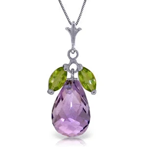 Smelted silver necklace-7.2 Carat 14K Solid White Gold Necklace Natural Peridot Purple Amethyst