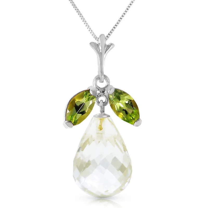 Satin shale necklace-7.2 Carat 14K Solid White Gold Necklace Natural Peridot White Topaz