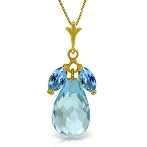 Drifting diamond necklace-7.2 Carat 14K Solid Yellow Gold Love Potion Blue Topaz Necklace