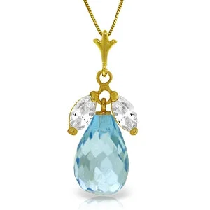 Lush garnet necklace-7.2 Carat 14K Solid Yellow Gold Necklace Natural Blue White Topaz