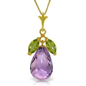 Fine-cut necklace-7.2 Carat 14K Solid Yellow Gold Necklace Natural Peridot Purple Amethyst