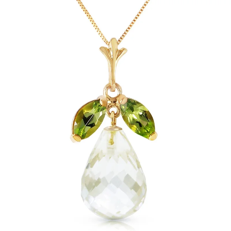 Narrow-tier necklace-7.2 Carat 14K Solid Yellow Gold Necklace Natural Peridot White Topaz