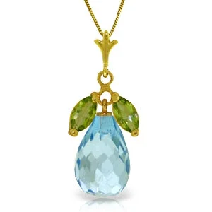 Embossed gem necklace-7.2 Carat 14K Solid Yellow Gold Under The Waterfall Blue Topaz Peridot Necklace