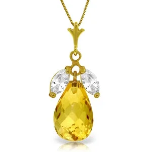 Twisted coil necklace-7.2 Carat 14K Solid Yellow Gold Wedded Bliss Citrine White Topaz Necklace