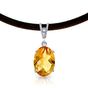 Bright stone necklace-7.56 Carat 14K Solid White Gold Darkness Delayed Citrine Diamond Necklace