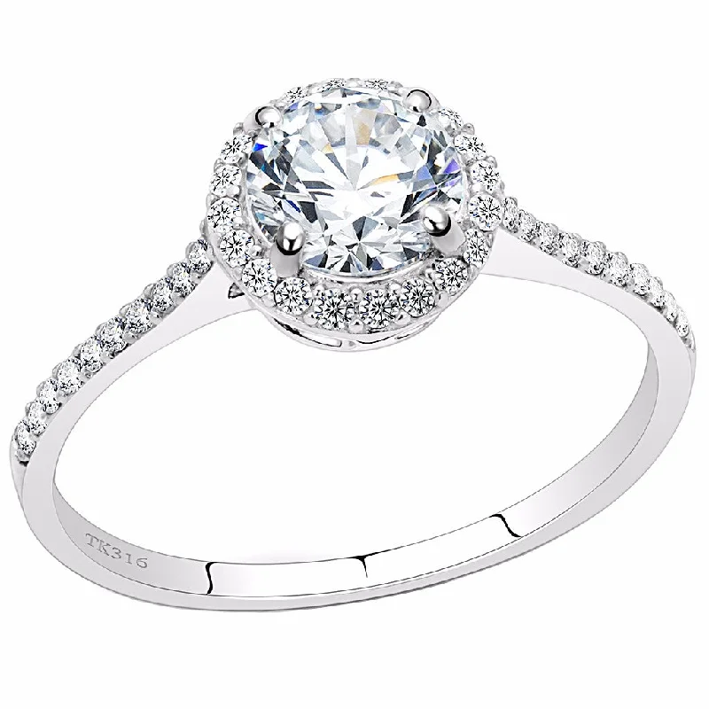 Pointed stone ring-7x7mm Clear Round CZ Center Set in Stainless Steel Delicate Ring