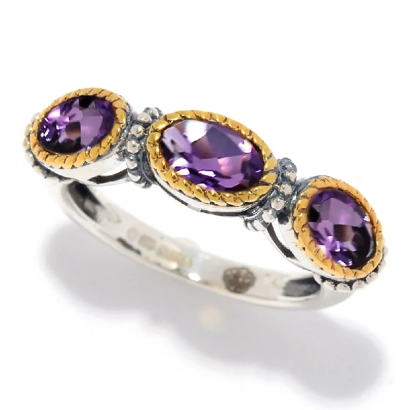 Light braid ring-925 Sterling Silver African Amethyst 3-Stone Ring