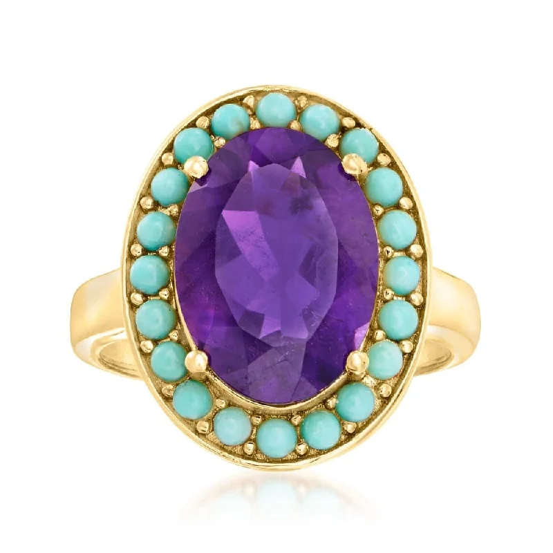 Glowing iolite ring-925 Sterling Silver African Amethyst and Campitos Turquoise Solitaire Ring