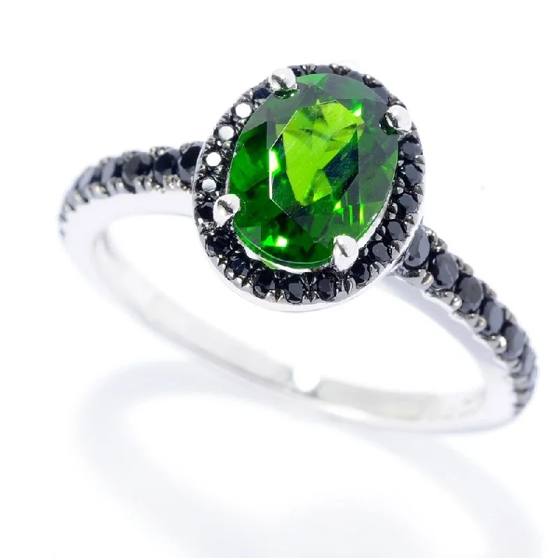 Curled wire ring-925 Sterling Silver Black Spinel and Chrome Diopside Ring