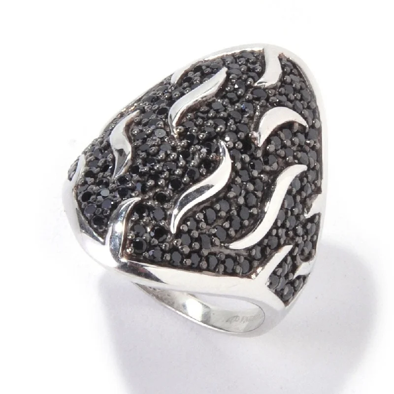 Etched band ring-925 Sterling Silver Black Spinel Ring