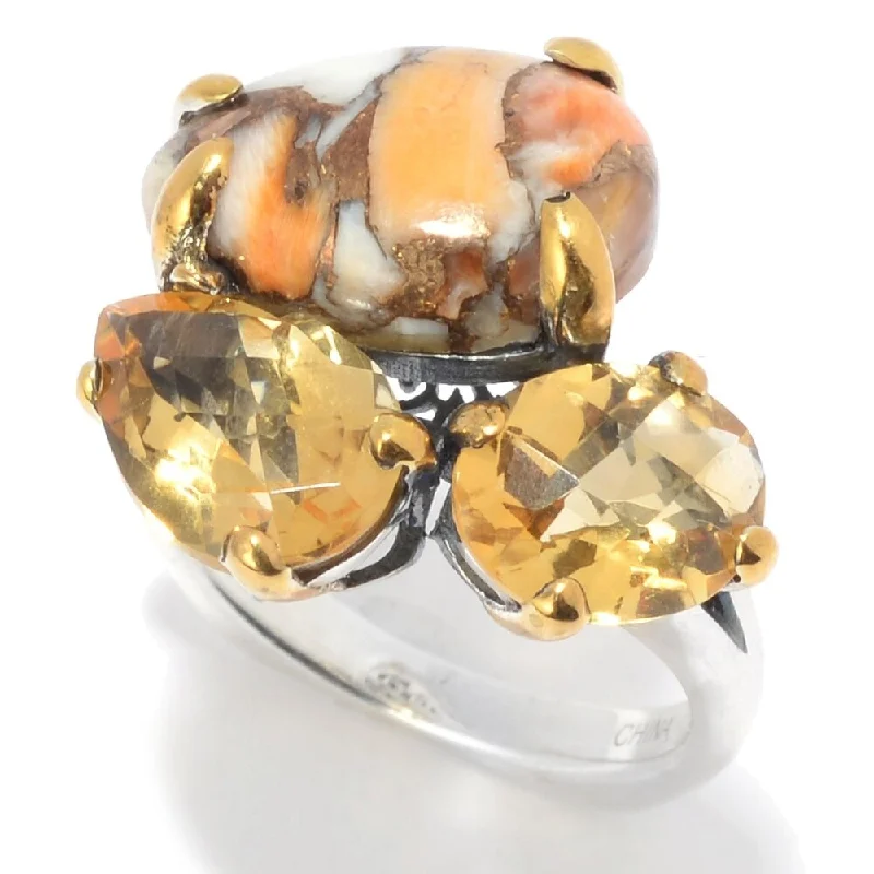 Raw gem ring-925 Sterling Silver Citrine and Orange Spiny Ring