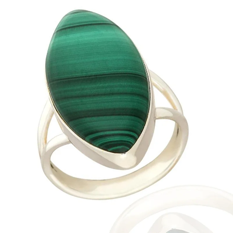 Glossy titanium ring-925 Sterling Silver Malachite Solitaire Ring