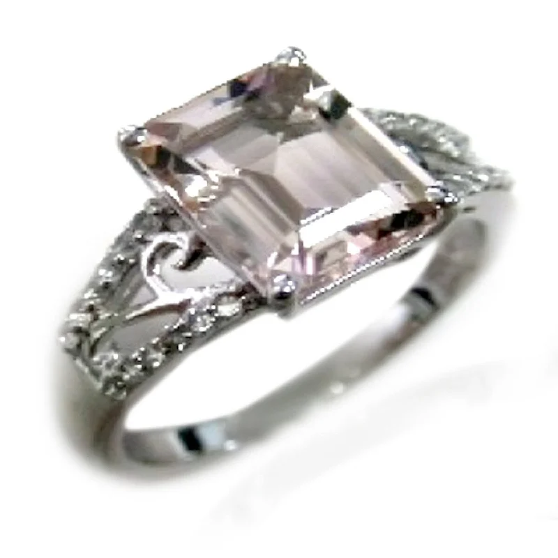 Satin shale ring-925 Sterling Silver Morganite and White Topaz Gemstone Solitaire Ring