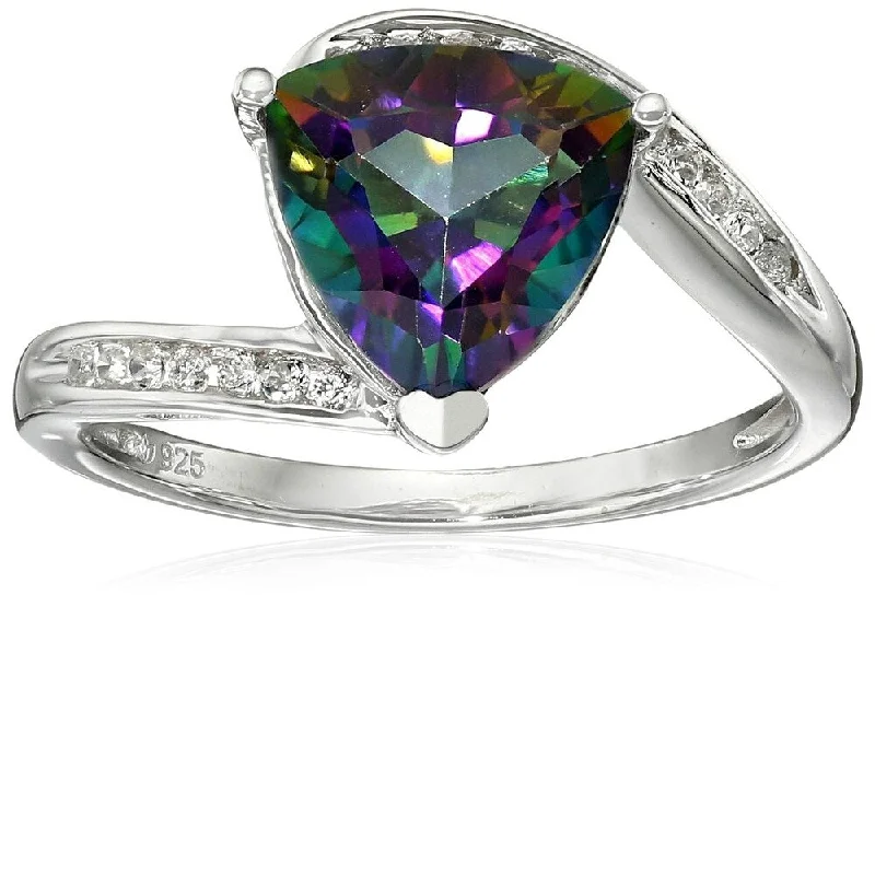 Sweeping arc ring-925 Sterling Silver Mystic Topaz and White Cz Ring