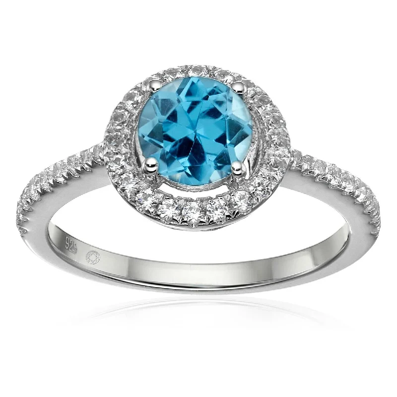 Sparkling cut ring-925 Sterling Silver Swiss Blue Topaz and Created White Sapphire Ring